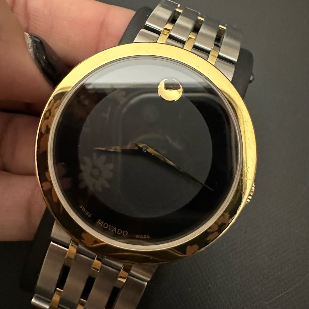 Movado Men's Esperanza Two Tone. Black Dial. Swiss Quartz